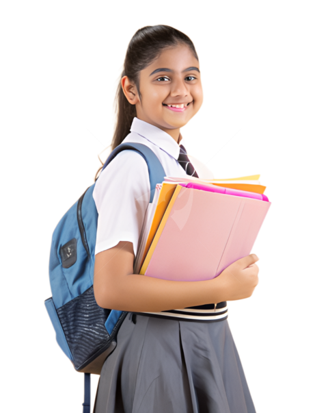 Young school girl student with uniform transparent image